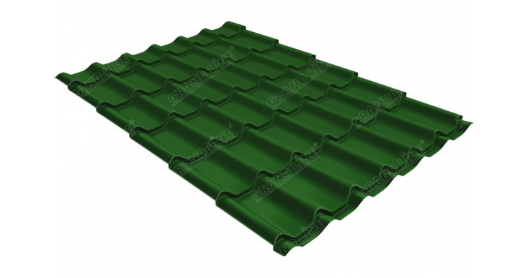 Металлочерепица классик Grand Line толщина листа 0.45 покрытие PE RAL 6002 лиственно-зеленый